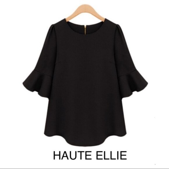 Zipper Back Flounce Sleeve Blouse - Picture 1 of 2